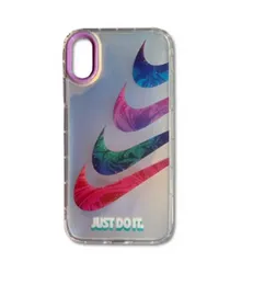 Nike Holographic Glass Back Cover for iPhone XR Anti-Fingerprint Protective Case