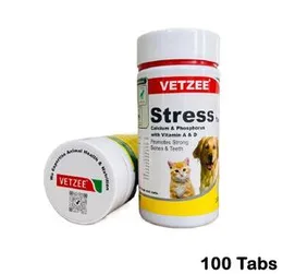 VETZEE Stress Tablets 100 Tablets Calcium and Phosphorous with Vitamin A & D For Pets Cats Dogs Puppies Kittens Promotes Healthy Bones and teeth, Help