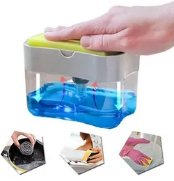 2-in-1 Plastic Kitchen Cleaning Brush and Sponge Holder with Soap Pump Dispenser