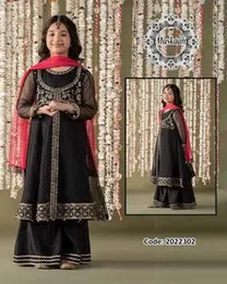 Kids Black & Red Embroidered Salwar Su