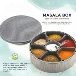 Round Plastic Masala Spice Box | Kitchen Masala Storage Dabba 7 Container Multipurpose || Species Woven Masala || Rangoli Box Dabba || Spice Box, Air-
