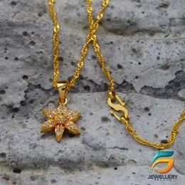 Gold Plated Guaranteed 18/24 inch 02MM Karali Chain with New Star Flower Pendant Necklace for Ladies.