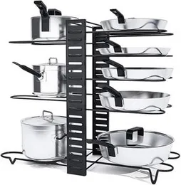 Adjustable 8-Tier Pot Lid Holder & Pan Rack – Versatile Kitchen Organizer with 3 DIY Installation Methods for Counters and Cabinets