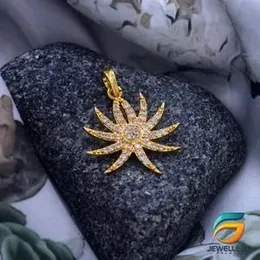 Gold Plated Rich Look Palm Jumeirah Theme Pendant With Stone For Ladies.