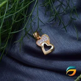 Gold Plated Double Heart Pendant With White Stone For Ladies Fashion Stylish Rich Look Pendant For Women
