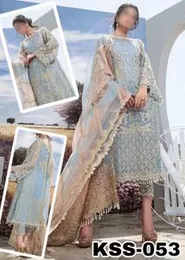 Pakistani KSS-053 Sky Blue Embroidered Net Dress with Dupatta