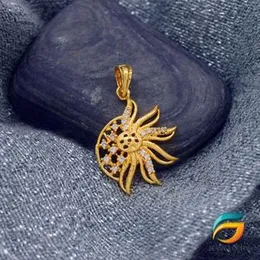 Gold Plated Rich Look Half Flower Theme Pendant With Stone For Ladies.