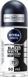 NIVEA MEN Black & White Original Anti-Perspirant Roll On (50ml), 72hr Anti-Sweat Roll On Deodorant for Men, No Stains on Black and White Clothes