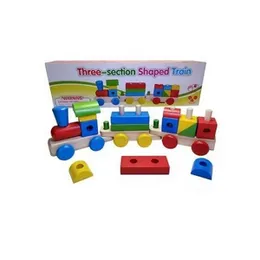 Kids Toy Geometric Shapes Wooden Three-Section Shaped Train Stacking Blocks (0219)