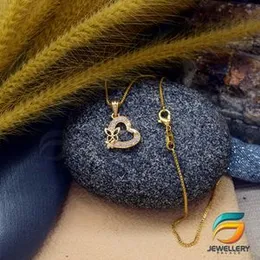 Gold Plated Guaranteed 18/24 inch 01mm Box Chain with Heart Pendant With Butterfly Necklace for Ladies.