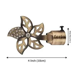 Ferio Brass Antique Finish Zinc and Diamond Curtain Finials for Door and Window Accessories 1 inch Rod Set of 1 (2 Pcs) Curtain Brackets/Holders for H