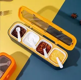 Seasoning Box Good Seal Transparent Lid Moisture Proof 4 Grids Chili Powder Sugar Salt Storage Container Kitchen Gadget