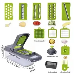 14/16 in 1 Multifunctional Vegetable Chopper Slicer Shredder Fruit Slicer Potato Shredder Carrot Grind Household Gadgets with Basket