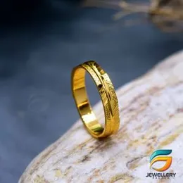 Engraved Satin 14 Karat Yellow Gold Plated Ring For Women