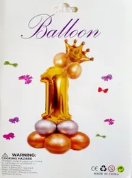 Number One Foil Balloon with Crown and 8 Balloons Set for Baby's 1st Birthday Decoration Combo for Birthday Party