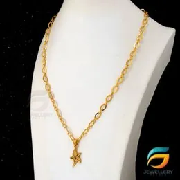 Gold Plated Guaranteed 18/24 inch 04mm Machine Cut Link Chain with "A" Star Pendant Necklace for ladies-60cm