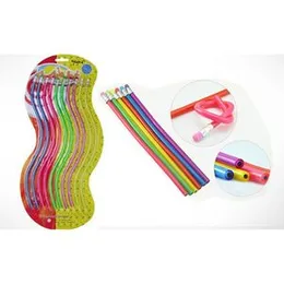 Flexible pencils, 10 Pieces Soft Bendy pencils Multi Colored Striped Soft Pencil with Eraser for Students or Children.