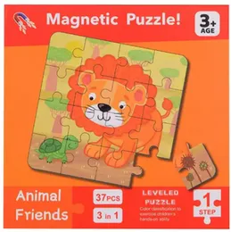 3 in 1 Magnetic Levelled Puzzle - 61 Pcs Dinosaurs / 133 Pcs Urban Traffic / 37 Pcs Animal Friends / 97 Pcs Pirate's Treasure Jigsaw Puzzles for Kids