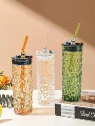 good quality glass with lid and glass straw 380ML.
