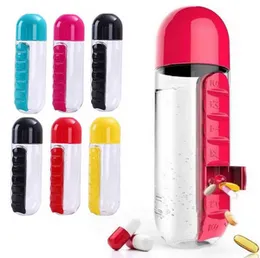 Pill Organizer Water Bottle Pill Vitamin Water Bottle Tablet Holder Medicine Pill Box Organizer Bottle with Removable 7 Days Pill Compartments Capsule