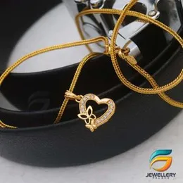 Gold Plated Chain With Pendant 18/24 inch 02MM Fox Chain with Butterfly Heart Pendant Necklace for Ladies & Girl-45cm