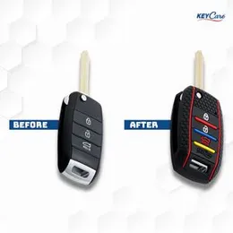 Keycare® Silicone Key Cover and Keyring Compatible for Kia Seltos, Sonet, Carens 3 Button flip Key (Non Push Button Start Models only) (Red with Mini 