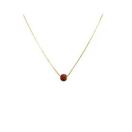 Gold Plated 1mm Box Chain With Red Stone Round Pendant For Women-18 inch