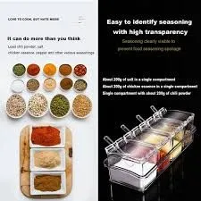 4 Compartment Crystal Spice Rack Crystal Seasoning Acrylic Box Pepper Salt Spice Rack Plastic 4 Box with Spoons Kitchen See Through Storage Containers