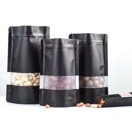 Eco-Friendly High Quality Black Kraft Ziplock Bags with Clear Window 10x15 cm, 50 Gm, 50 Pcs