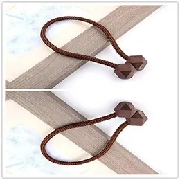 RAMCHA Hexa Polyester and Magnet Curtain Drapery Holdbacks Binding Tie Band Tiebacks for Living Room Decoration (Medium, Dark Brown), Set of 2 Pieces
