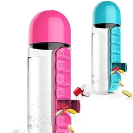 2-in-1 Pill Box Water Bottle – 600ml Portable Medicine Organizer for Travel, Gym, School & Camping