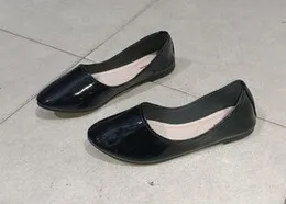 Girls Flat Black Shining Court Shoes