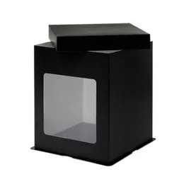 Tall Cake Box-Black (With window) - 10" x 10" x 6" (With Window)
