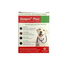 Sanpet Plus Broad Spectrum De Wormer for Dog Deworming Tablet (Praziquantel/Pyrental embonate/Febantel) De-Worming for Pets