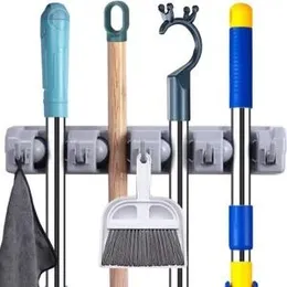 Mop Broom Holder 5 Hooks - Ash Multi-Functional Holder Wall Mounted Mop Organizer Holder Brush Broom Hanger Storage Rack Kitchen Tool