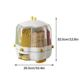 Rotating Grain Dispenser – Multi-Grid Dry Food Storage Container with Measuring Cup for Kitchen Organization