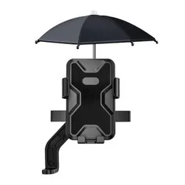 Motorcycle Phone Navigation Holder with Umbrella | Side Mirror Mount Mobile Phone Stand | Waterproof Shade Sun/Rain Protection for Motorbikes – Black