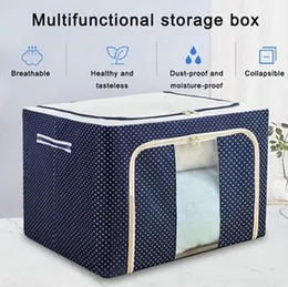 Folding Oxford Cloth Steel Frame Clothing Quilts Pillows Storage Bag Organizer Box with Zipper Lid66l