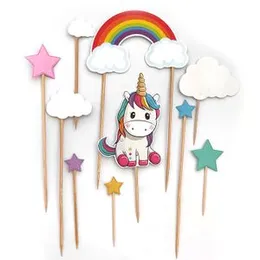 10Pcs Unicorn Cake Toppers Cartoon Cup Cake Decoration Cake Top