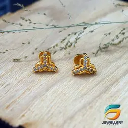 Gold Plated Earring Statue Theme With White Stone for Women and Girls Screw Back.