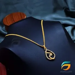 Gold Plated Chain With Pendant 18/24 inch 02mm Bismark Chain with Drop Pendant Necklace for ladies-60cm