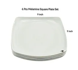 Square White  Melamine Plate Set 6 Pcs