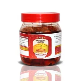 Growing Villagers Kachi Haldi Ka Achar Homemade Raw Turmeric Pickle | Organic Haldi Achar | Less Oil | Jar Of 500 Grams FROM INDIA (SAM)