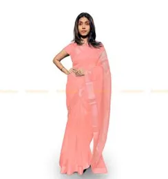 Light Pink With White Border  ORGANZA COTTON