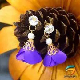 Cotton Drop Earrings for Women Bohemian Style Tassel Earrings With White Stone.