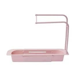 Plastic Kitchen Sink Self Draining Shelf Sink Sponge Holder - Telescopic Sink Shelf Adjustable Expandable Faucet Rack Dish Brushes Sponge Storage Shel