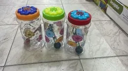 Floral Design Plastic Storage Jars with Colorful Lids – Set of 3