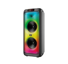 Brodu BTS-1387 Portable Bluetooth Karaoke Speaker with Dual 10-Inch Subwoofers, LED Flame Lighting, Wireless Microphone & Remote Control