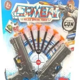 Kids shooting 2 guns with 6 plastic pistol.