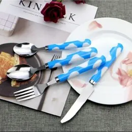 Stainless Steel Cow Colored Plastic Handle Cutlery 4 Pcs